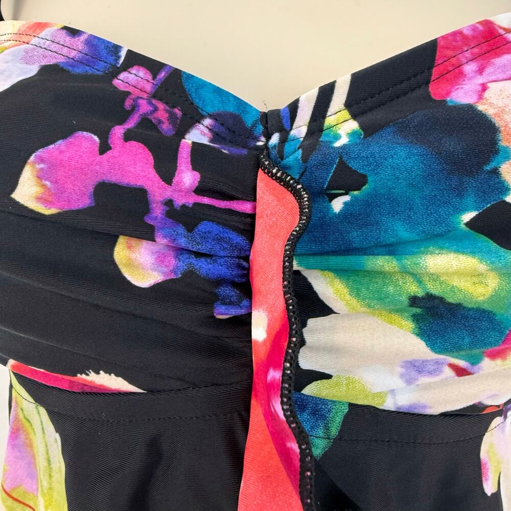 Maxine of Hollywood Black Tropical Floral Tankini Ruffled front and Hem - Picture 4 of 16